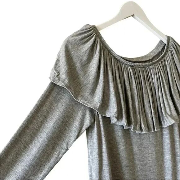 NWT Chaser REVOLVE Heather Gray Knit Jersey Ruffle Off Shoulder Boho Dress SZ M - Picture 5 of 8